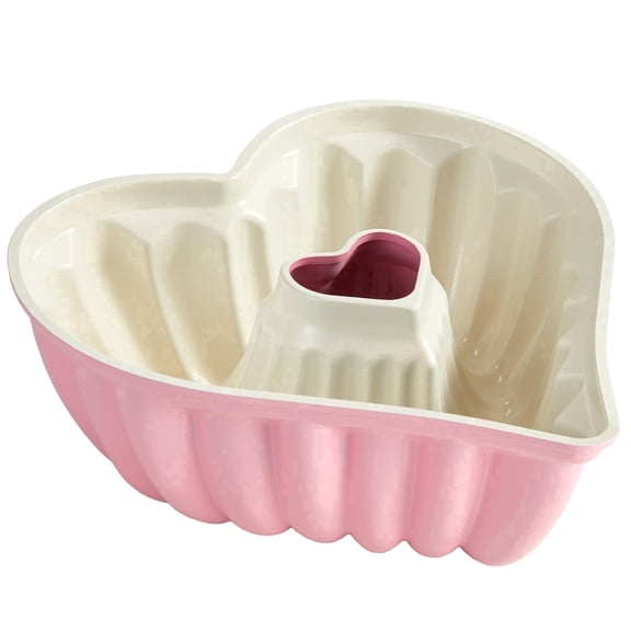 HONGBAKE Heart Shaped Cake Pan, Cast Aluminum Bundt Cake Pan with Non-Toxic Ceramic Coating, Nonstick Fluted Cake Mold for Baking, Valentine's Day & Special Occasions,10-Inch, Pink