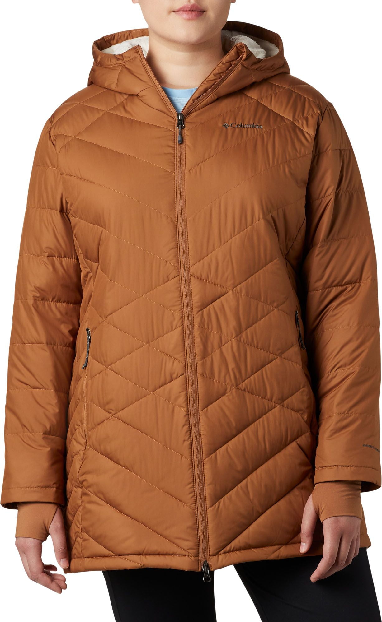 columbia women's plus heavenly long hooded down jacket