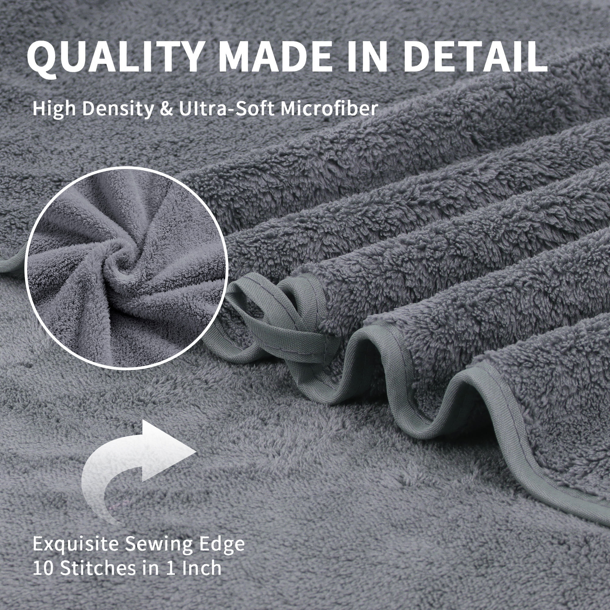 Jessy Home 4-Pack Ultra Soft Bath Towel Set, Dark Gray photo 6
