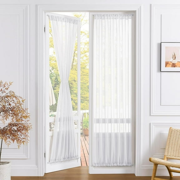 Sheer Door Curtains Closet Linen Textured Curtains Sheer Doorway Light Filtering Voile Rod French Door Pocket Curtain Patio Glass Door, 25 x 72 inches Long, White, Set of 1 Panel