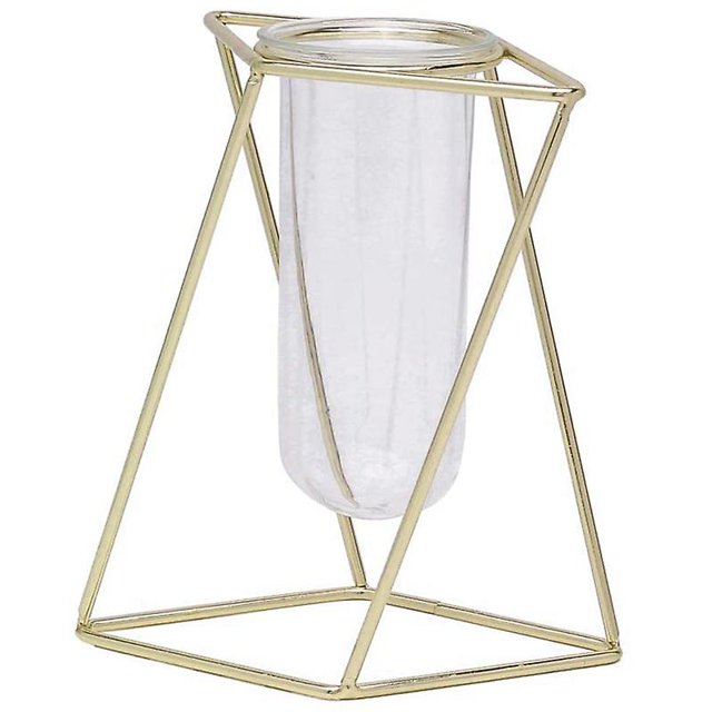 Florero de vidrio con soporte de metal, jardinera de vidrio de escritorio de geometría moderna, plantas hidropónicas de interior