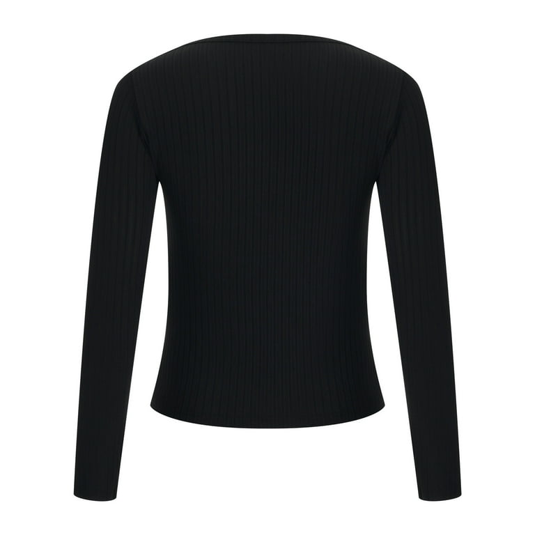 トップス ENNOY Long sleeve hem rib tee Black 2XL Wenyuyu Women's Long Sleeve Tops Ribbed Knit Deep Square