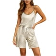 thumbnail image 3 of Pajamas Dqueduo Women's Striped Camisole & Drawstring Shorts Loungewear Set – V-Neck Sleepwear, 3 of 7