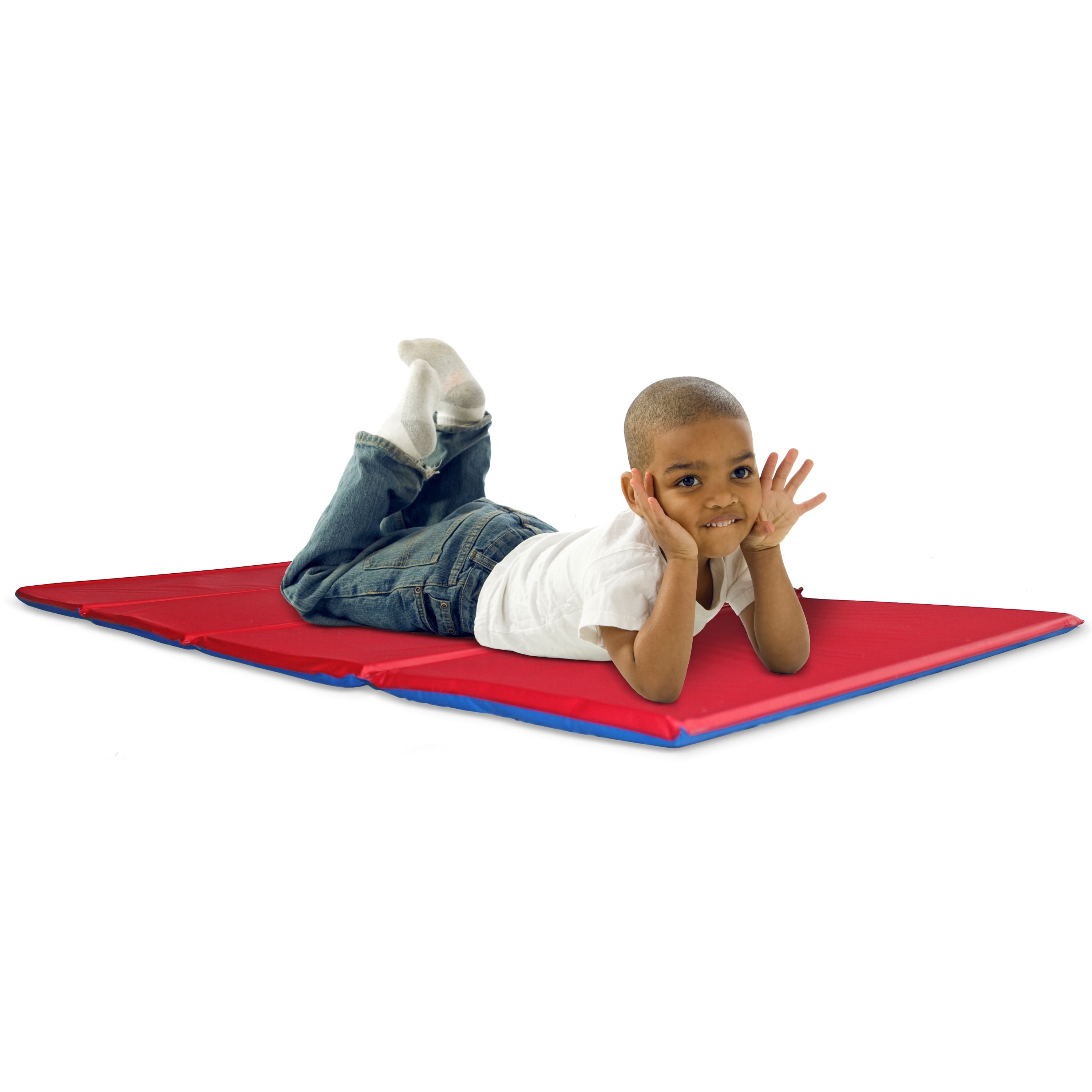 Size 1 inch x 19 x 45 Inches KinderMat Tri-Fold 2 Color Design Red/Blue 