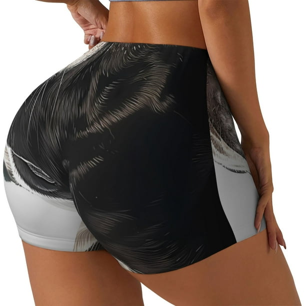 Fotbe Black And White Boston Terrier Shorts Sin Costuras – Shorts Deportivos de Cintura Alta para Mujer, Elásticos para Gimnasio, Yoga, Running o Ciclismo-Medium