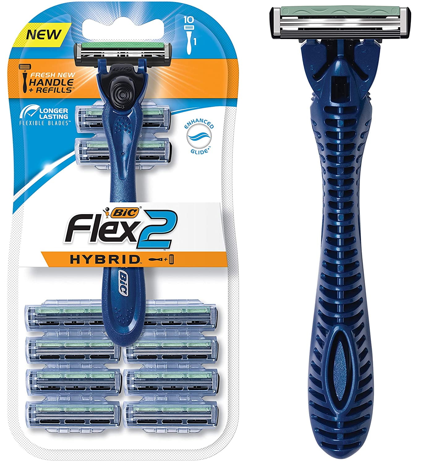 Flex 2 Hybrid Mens Twin Blade Razor, One Handle 10 Cartridges, Set