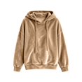 thumbnail image 3 of Velvet Sweatshirt for Women Long Sleeve Hooded Drawstring Pullover Tops Fall Winter Casual Oversized Hoodie (2XL, Khaki), 3 of 8