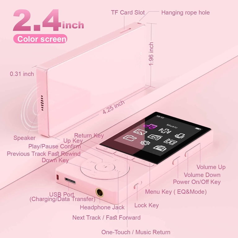 Aiandcc 64GB MP3 Player Bluetooth 5.3 HiFi Sound 2.4 Inch Screen