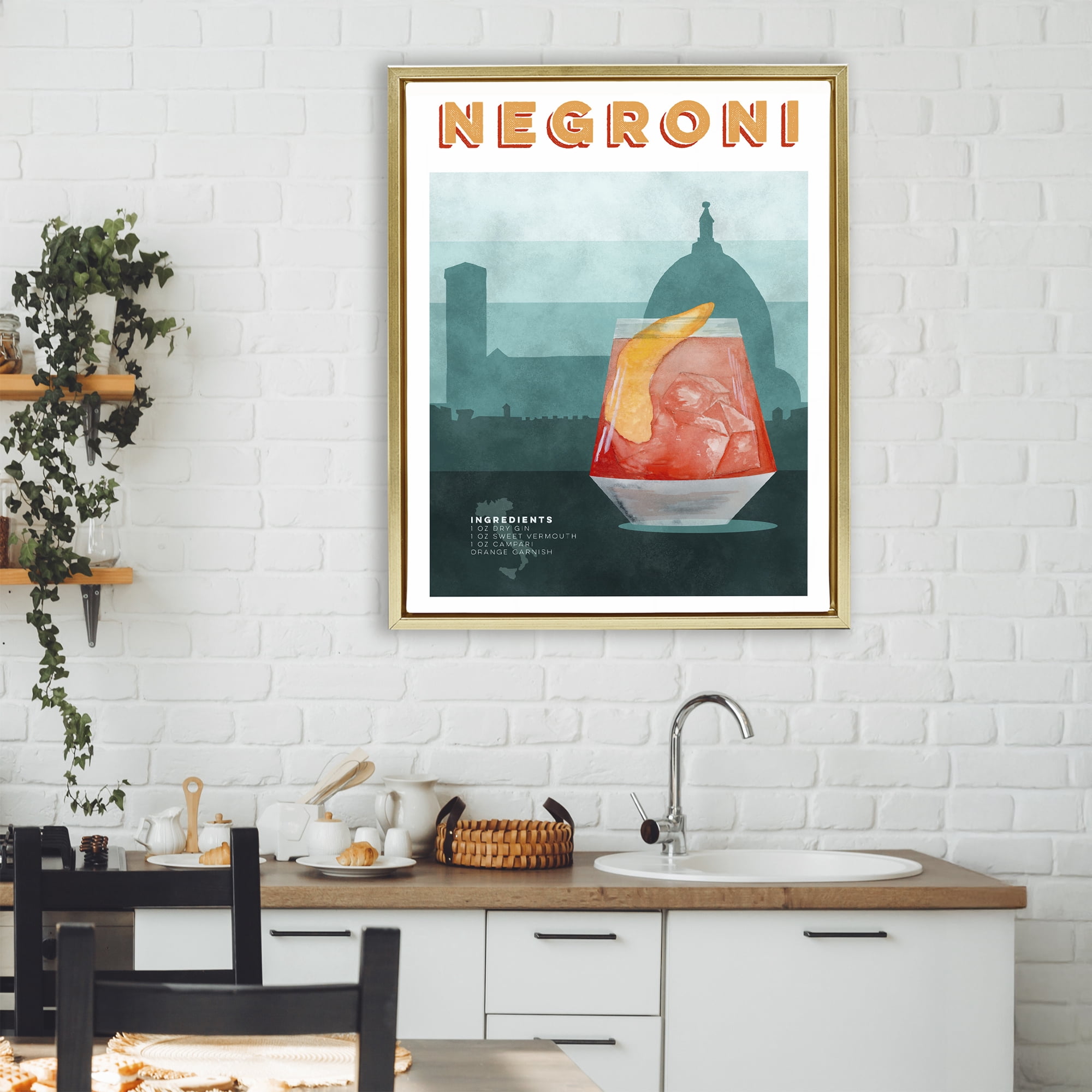 Retro Negroni & Architecture Gold Framed Floater Canvas Wall Art, design by Brett Blumenthal