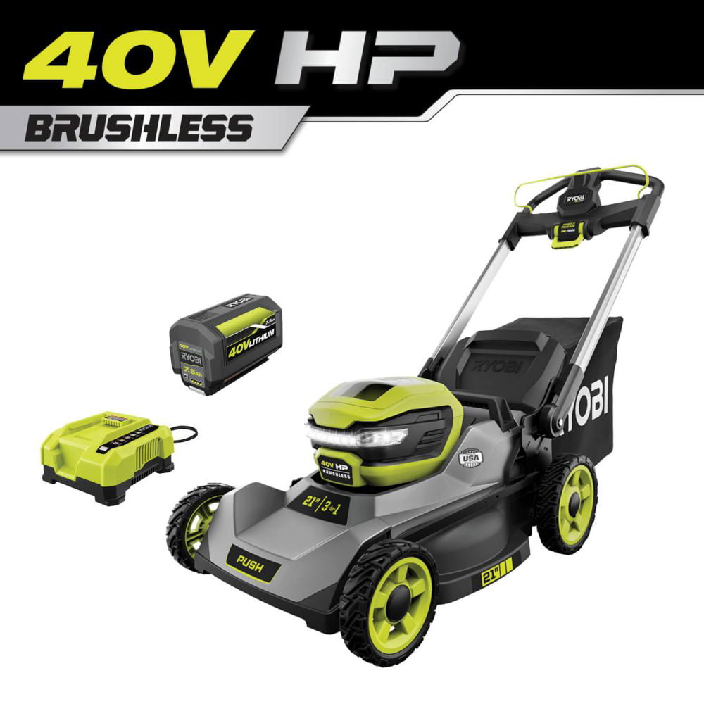 Ryobi 40v Hp 21 Inch Brushless Cordless Push Mower Kit With 7 5 Ah