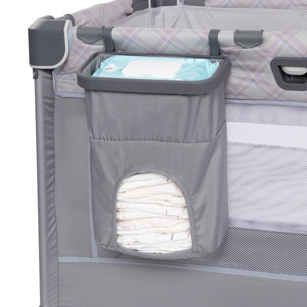 Baby Trend Nursery Den Playard with Dome Napper, Changing Table & Diaper Stacker in Madrid Plaid