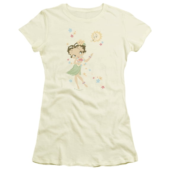 Betty Boop Hula Flowers S/S Junior Women's T-Shirt Sheer Cream