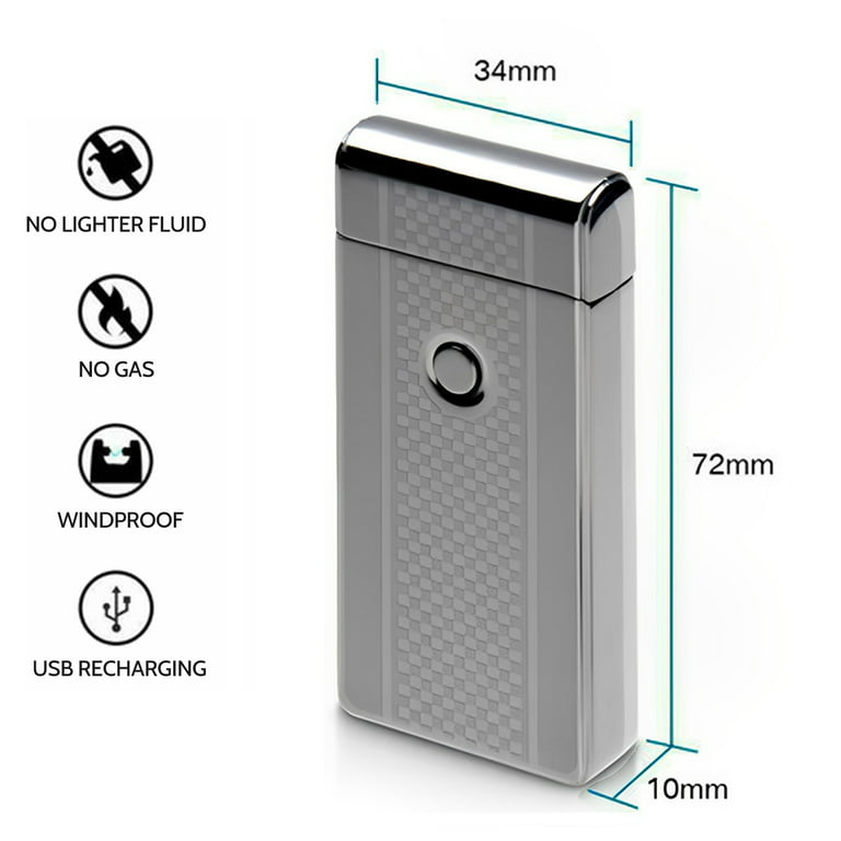 GearUp Dual Arc Electric Lighter USB-Rechargeable Plasma Windproof Flameless Cigarette, Size: 1.34x2.83x0.39in / 34x72x10mm, Gray