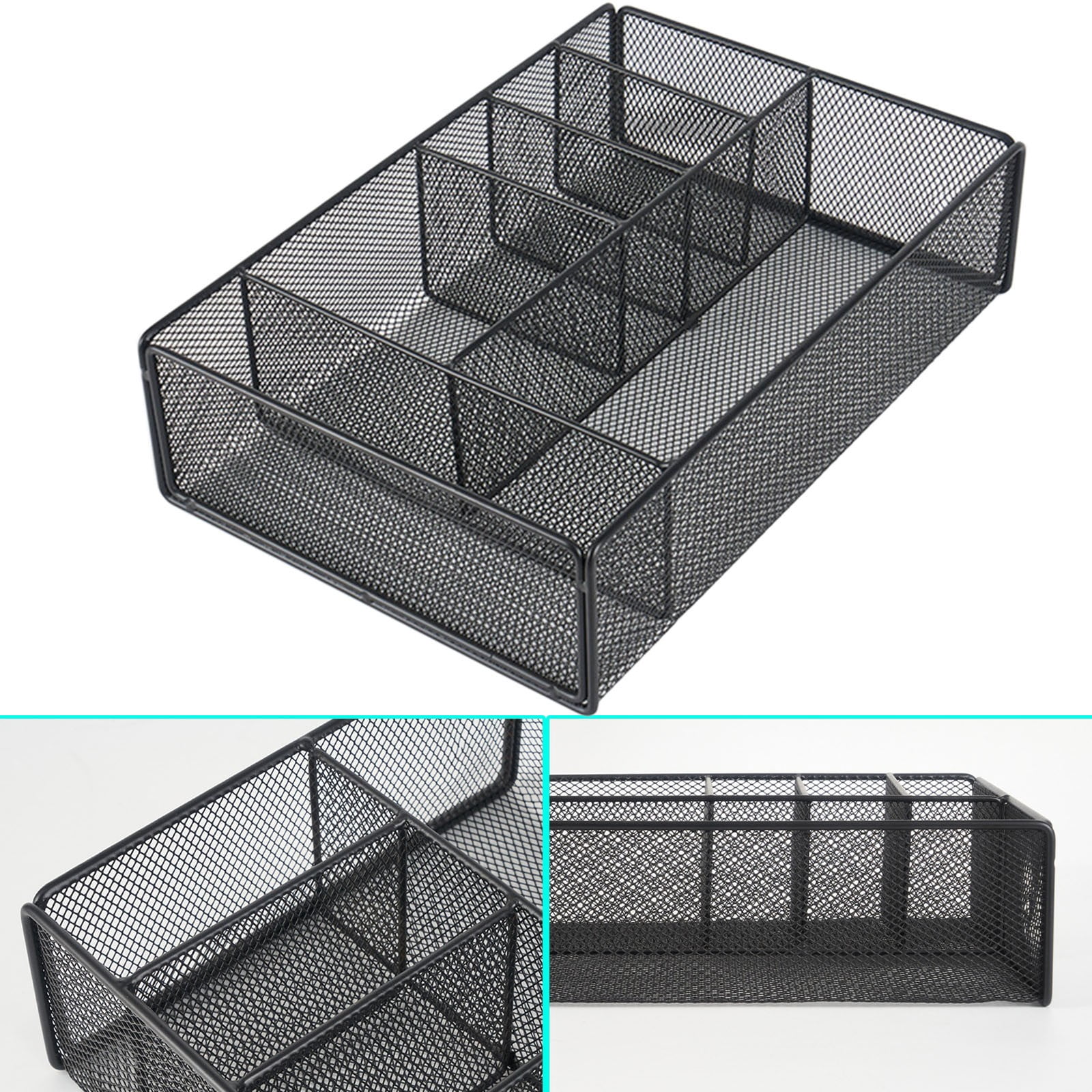Metal Mesh Desk Organizer 6 Compartments Pen Holder Multi Functional Storage Caddy For Office Supplies Cosmetics Desktop Organization Durable Wire Structure Desk Organizer