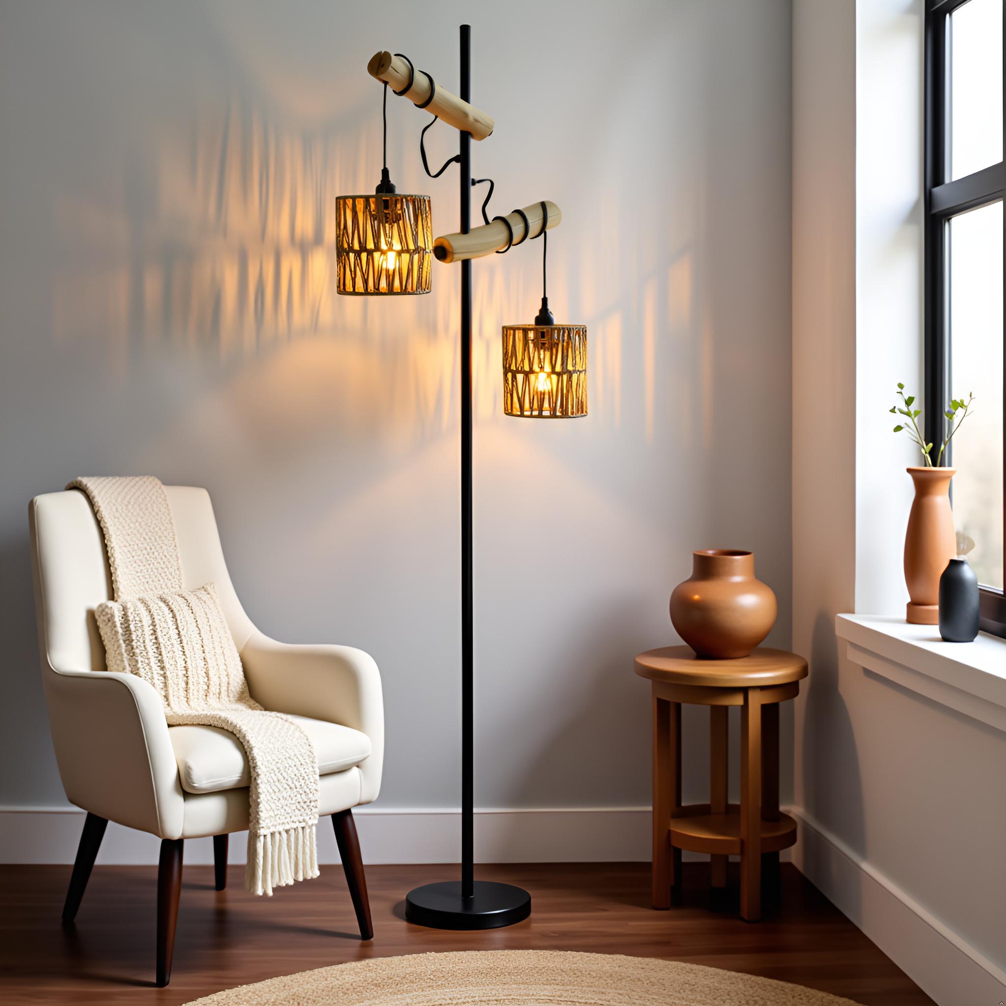 Beige Lampshades Set of 2, Hollow-Carved Design Lamp shades boho, Woven Rattan for Table Lamp, Floor Lamp, Pendant Light