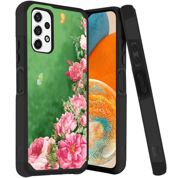 ANJ  Rugged Dual Layered Shockproof Slim Hybrid Case   Tempered Glass Cover Compatible with Samsung Galaxy A23 5G - Roses Garden