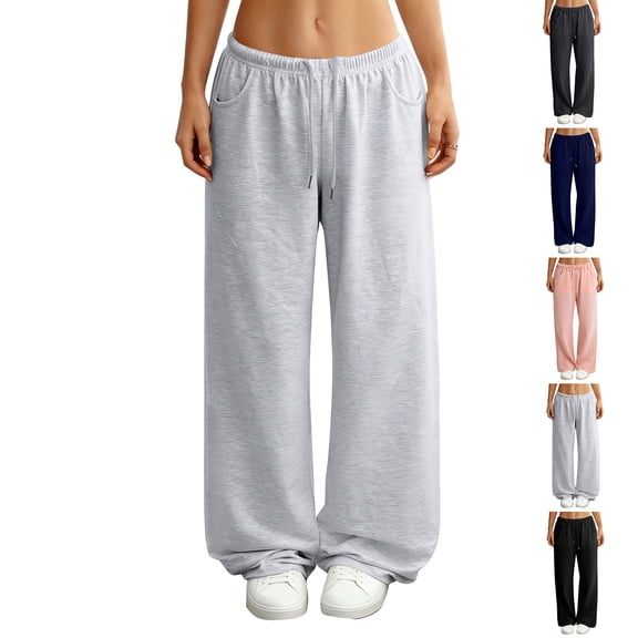 Nestiefly Wide Leg Sweatpants Women Low Rise Baggy Sweatpants Y2K Drawstring Cotton Lounge Pants Womens Fall Fashion 2026 Gray M