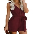 thumbnail image 2 of Women Solid Color Rompers Deep V Neck Sleeveless Short Jumpsuits for Female Playsuit, 2 of 7