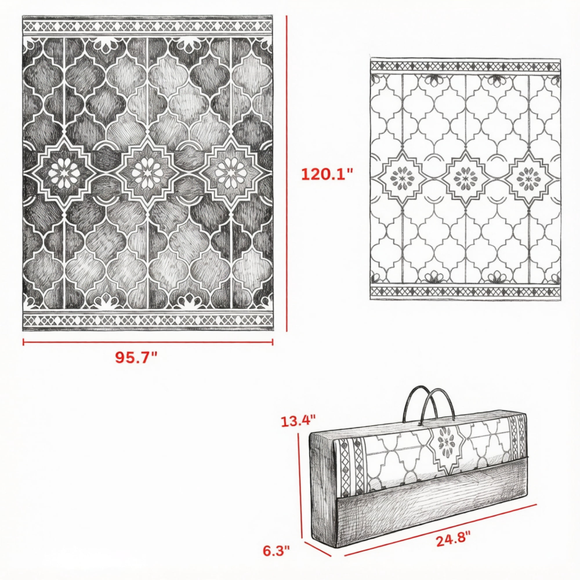 10' x 8' Reversible Outdoor Rug Carpet: LED Light PP Straw Rug with Carry Bag & Ground Stakes for Patio Backyard