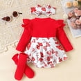 thumbnail image 7 of XAOFW Girls Set Adorable Infant Dress Bow Flounce Long Sleeve Round Neck Jumpsuit Headband Socks Photoshoot Soft Cozy Lovely Casual Daily Wear Outfits, 7 of 7