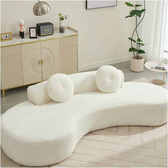 JERFIT Modern Curved Cloud Couch Sofa, 3-4 Seater Upholstered Sectional Sofa with Pillows, Beige Point Corduroy Fabric, No Assembly Required