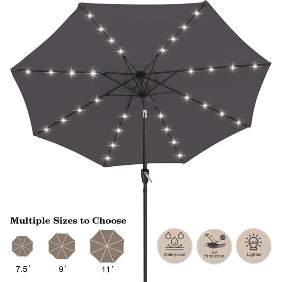 ABCCANOPY 10.5ft Patio Solar Umbrella LED Outdoor Umbrella with Tilt and Crank, Dark Gray