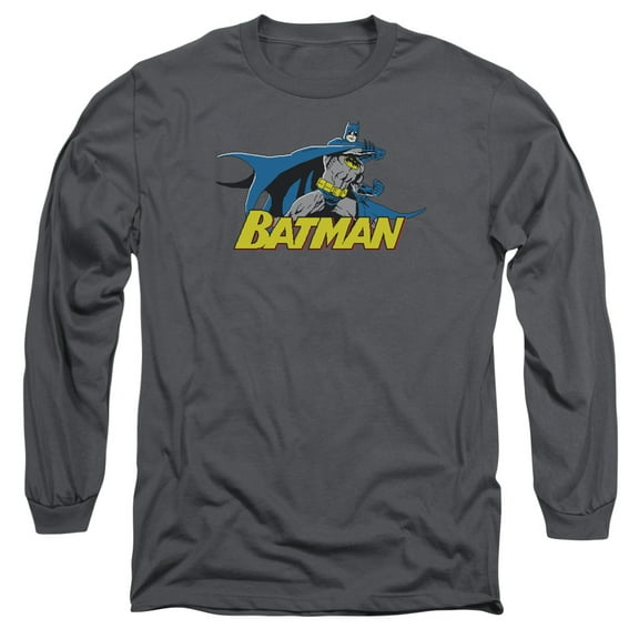 Batman 8 Bit Cape Long Sleeve Adult 18/1 T-Shirt Charcoal