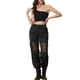 thumbnail image 2 of Pantalones cargo elásticos de malla para mujer de cintura alta, estilo holgado, talla XL, color negro, 2 of 6