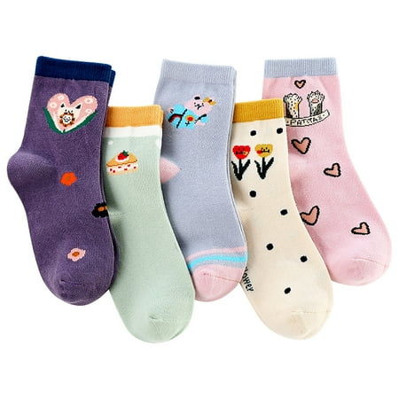 

Gzztg Toddler Socks 5Pair Kids Socks Cute Print Children Middle Tube Socks Breathability Warm Socks