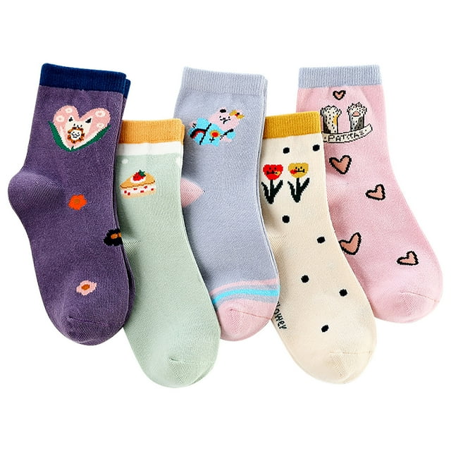 Birdeem 5Pair Kids Socks Cute Print Children Middle Tube Socks Breathability Warm Socks