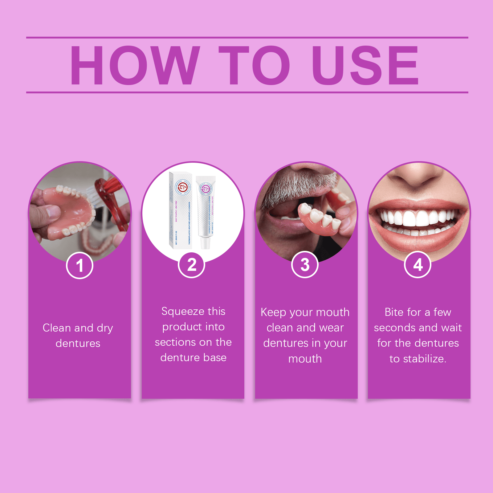 Alvantor Thermoplastic Denture Adhesive, Extra Strong Hold Waterproof Secure Grip for Upper Lower Partials, Zinc Free, 0.71oz