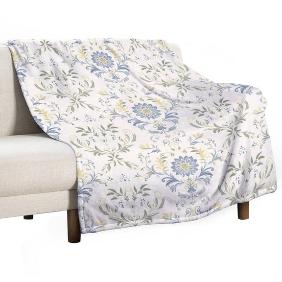 Elegant Floral Flannel Throw Blanket - 30" x 40" Lightweight Cozy Soft Fleece Lap Blanket for Office, Couch, Car and Pets