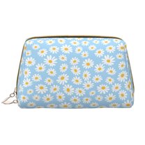Easygdp Floral Daisy Leather Makeup Bag Zipper Pouch Travel Cosmetic Organizer for Women and Girls, Make up Bag with Zipper