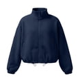 thumbnail image 1 of Veste de Baseball Texturée pour Femmes, Col Haut Fermeture Éclair devant Coupe Ample, Ourlet à Cordon Élastique Décontracté, Style Mode Urbaine avec Poche Latérale, Haut Confortable Surdimensionné Marine m, 1 of 2