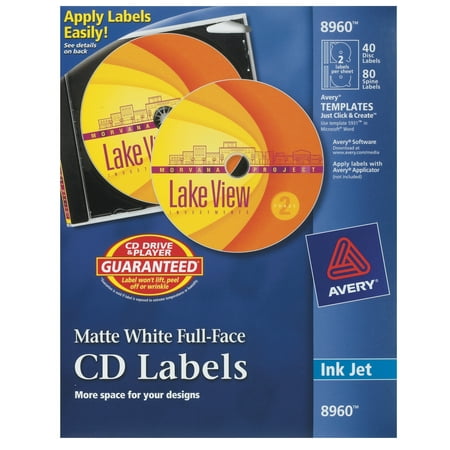 Avery CD Labels, Print to the Edge, Permanent Adhesive, Matte, 40 Disc Labels and 80 Spine Labels (The Best Cd Label Maker)