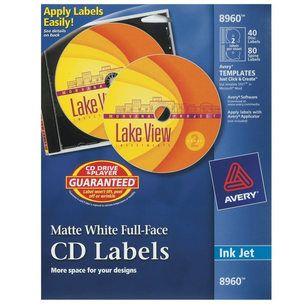 Avery CD Labels, Print to the Edge, Permanent Adhesive, Matte, 40 Disc