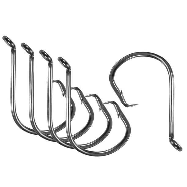 Uxcell 6/0# Carbon Steel Offset Hook Fishing Circle Hooks with Barbs, Black  100 Pack 