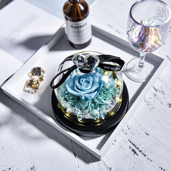 ZHANQUNE Preserved Real Rose with LED Light in Glass Dome, Eternal Flowers Gift for Mom Wife Grandma, Mothers Day Birthday Valentines Christmas, Lasts 3-5 Years, Gift Box