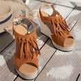 thumbnail image 4 of Dakaela Women's Platform Wedge Sandals Comfortable Ankle Strap Tassel Casual Shoes Dressy Summer Sandal, 4 of 8