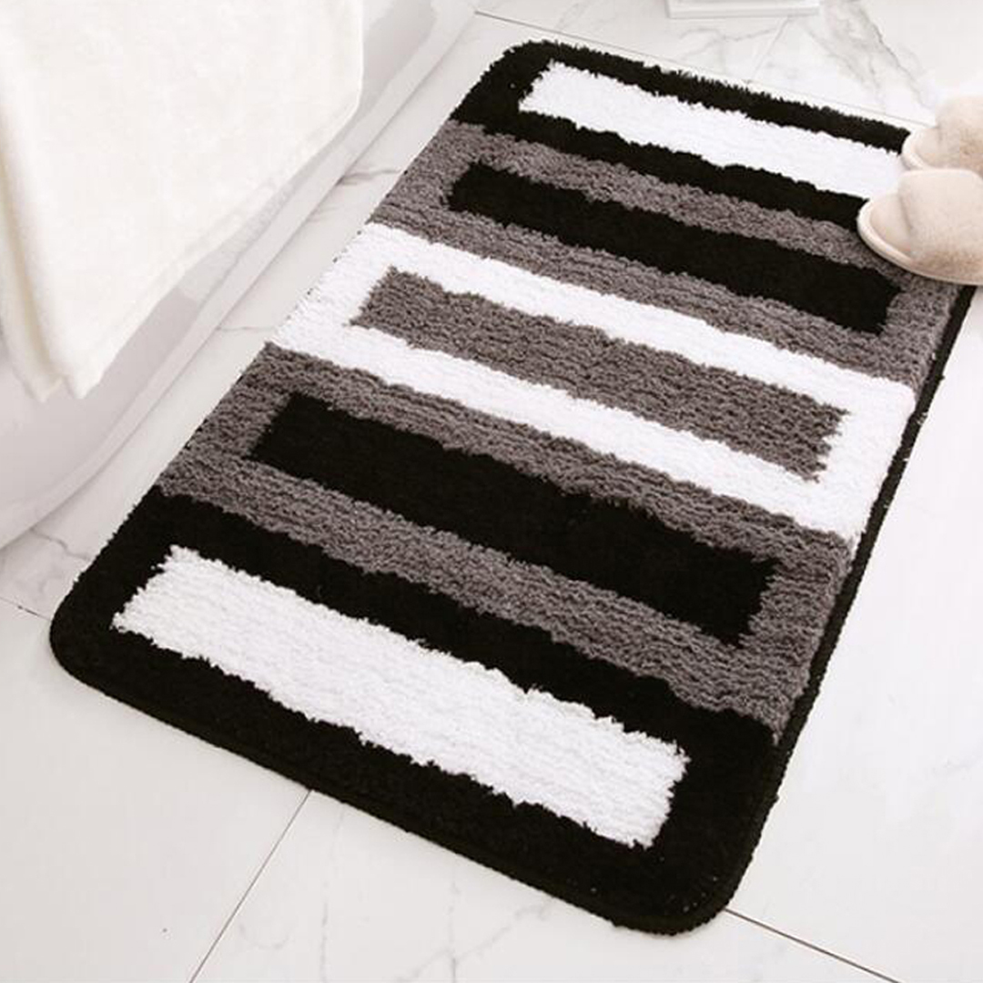 Soft Plush Microfiber Bathroom Rugs Absorbent Non-Slip 20"x32" Black White Gray Fluffy Bath Mats Machine Washable for Tub and Shower