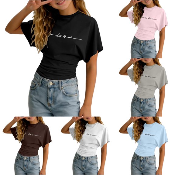 WERYOUNG Girls T Shirts Fashionable Casual Letter Print Tees Round Neck Short Sleeved Slim Fit T-Shirt For Kids Versatile Top 3-4 Years