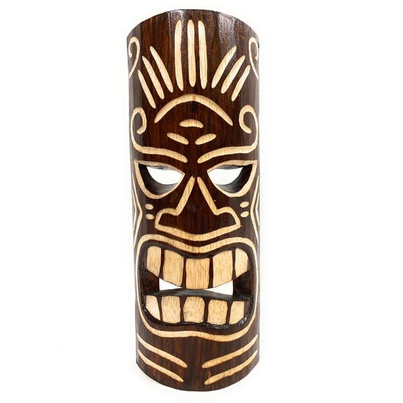 Winner Tiki Mask 12" - Tattoo Face Brown hand Carved | #bag1506330