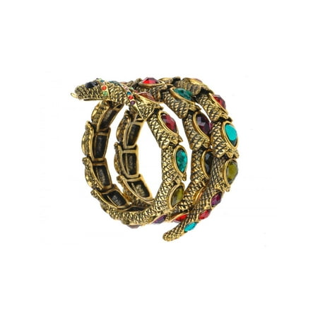 Cuff Gemstone Bracelet - Multi Color Rainbow Jewel Gem Crystal Rhinestone Snake Wrap Bracelet Bangle Cuff