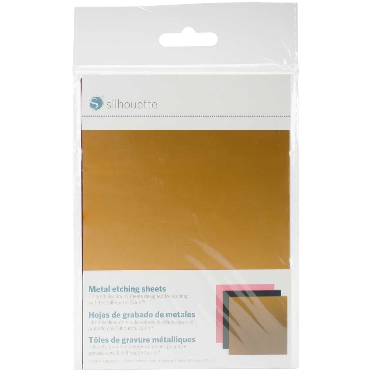 Silhouette Curio Metal Etching Sheets 5'X7' 3/Pkg-Black, Gold, Pink
