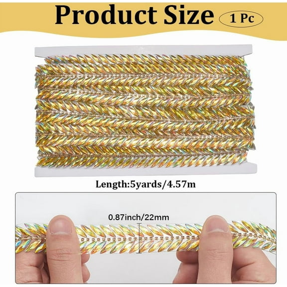 5 Yards Gold Rhinestone Hot Melt Adhesive Trim Bling Chain Strips Roll Sparkle Diamond Applique Ribbon Stickers Tape for Sewing Making Jewelry Wedding Dresses Party Decor DIY Crafts