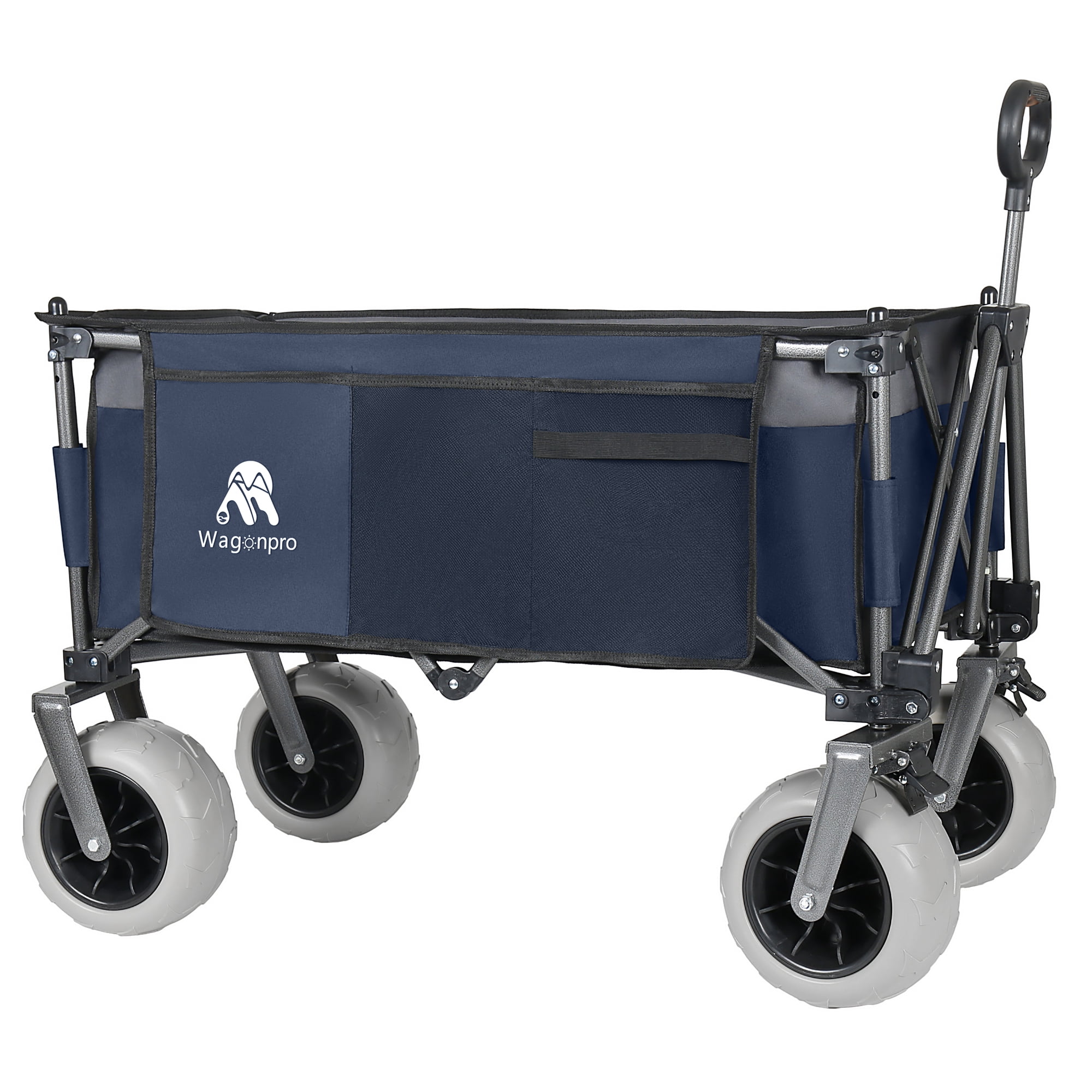 Foldable Utility Wagon with Removable Awning Canopy, 9"×4" All-Terrain Balloon Wheels, 480LBS 120L Heavy Duty Beach Cart Adjustable Handle for Camping Shopping
