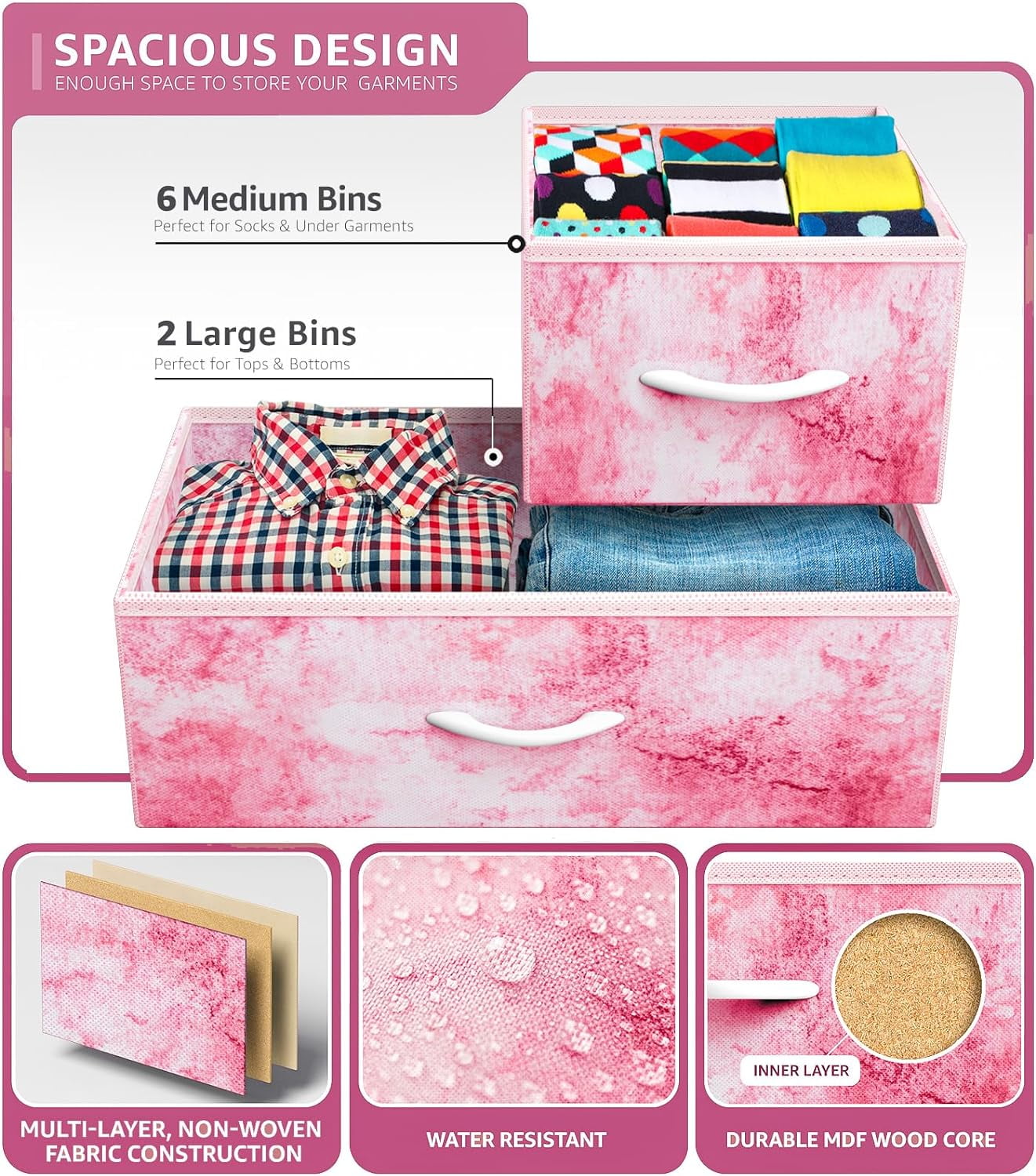 Sorbus Dresser with 8 Fabric Bins Drawers - Kids Furniture Storage Chest for Clothing Toys Organization, Bedroom, Closet (Tie-Dye Pink)