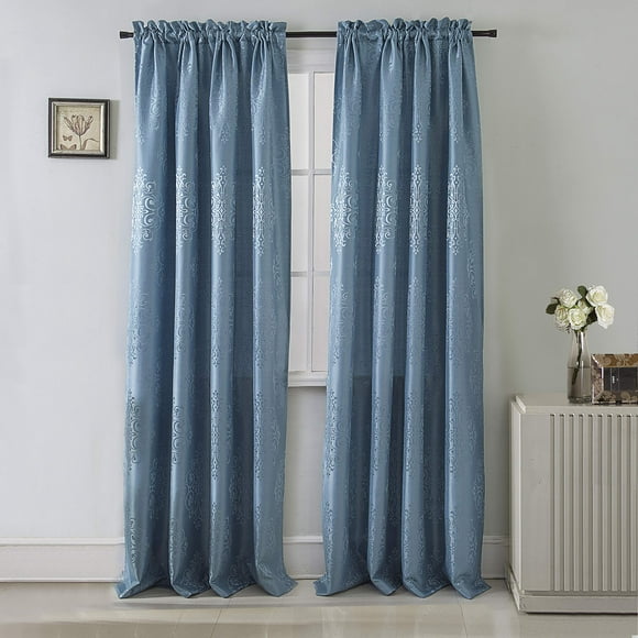RT Designers Collection Blue Belgium Shiny Jacquard 54 x 84 in. Rod Pocket Single Curtain Panel