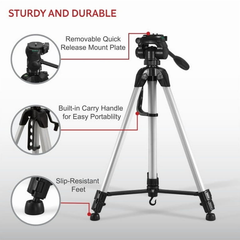 GPX 62 inch Tripod with Pan/Tilt, Quick Release and Slip Resistant