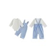 thumbnail image 2 of RUINIXCW Newborn Baby Boy Girl Fall Winter Clothes Infant Baby Boys Girls 2 Pieces Outfit Solid White Long Sleeve Romper Front Pocket Bib Overall Suspender Pants and Set, 2 of 9